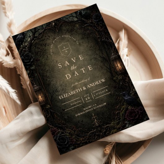 Save The Date Mariage dans la forêt gothique enchantée