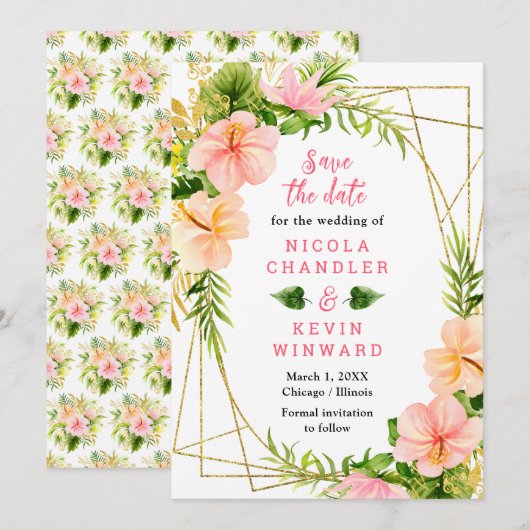 Save The Date Mariage dans la Jungle Tropicale avec Feuillage (Devant / Derrière)