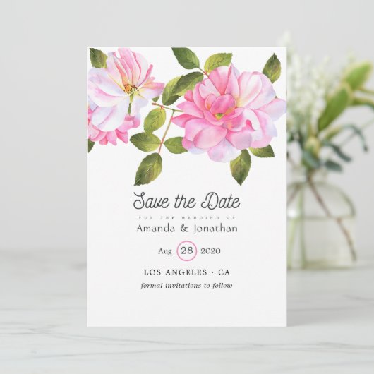 Save The Date Mariage dans le jardin rose (Debout devant)