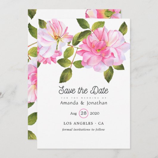 Save The Date Mariage dans le jardin rose (Devant / Derrière)