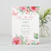 Save The Date Mariage dans un jardin fleuri (Debout devant)