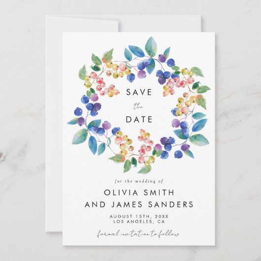 Save The Date Mariage d'aquarelle Berry (Devant)