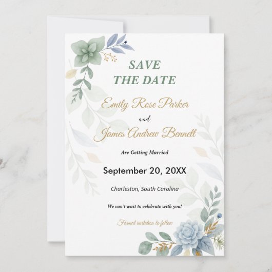 Save The Date Mariage d'aquarelle bleu foncé (Devant)