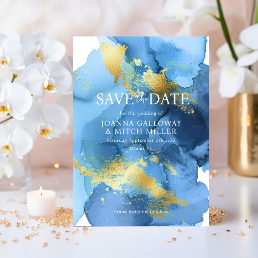Save The Date Mariage d'aquarelle bleu marine Abstrait