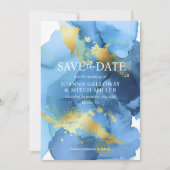 Save The Date Mariage d'aquarelle bleu marine Abstrait (Devant)