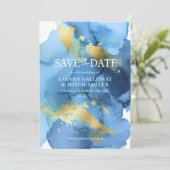 Save The Date Mariage d'aquarelle bleu marine Abstrait (Debout devant)