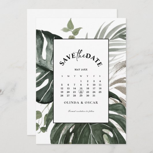 Save The Date Mariage d'aquarelle botanique de verdure rustique (Devant / Derrière)