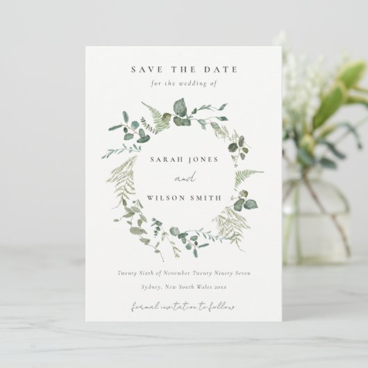 Save The Date Mariage d'aquarelle Botanique Eucalyptus (Debout devant)