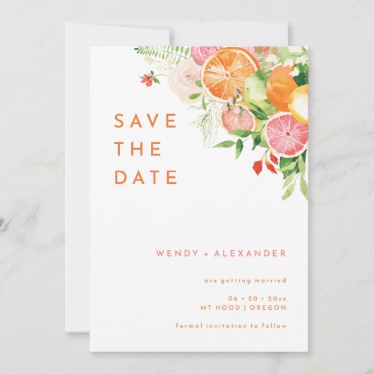 Save The Date Mariage d'aquarelle Citrus (Devant)