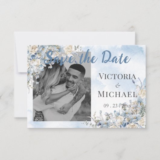 Save The Date Mariage d'aquarelle couleur bleu foncé (Devant)