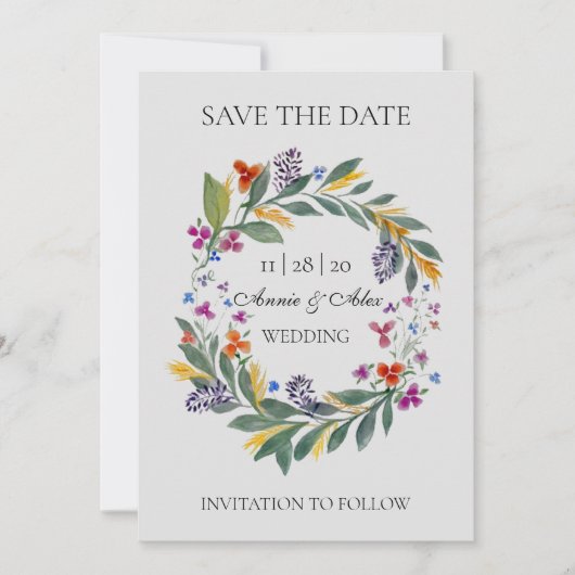 Save The Date Mariage d'aquarelle d'automne Rustique Wreath (Devant)