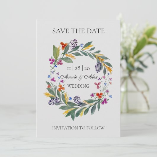 Save The Date Mariage d'aquarelle d'automne Rustique Wreath (Debout devant)