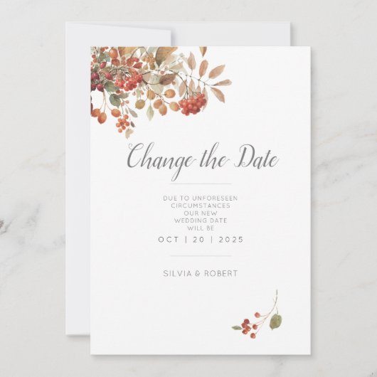 Save The Date Mariage d'aquarelle de feuillage de automne rustiq (Devant)