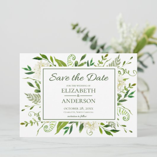 Save The Date Mariage d'aquarelle de fleurs d'Hydrangée blanche (Debout devant)