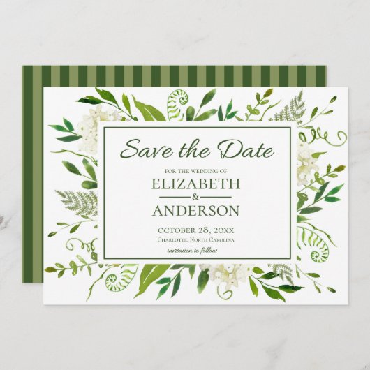 Save The Date Mariage d'aquarelle de fleurs d'Hydrangée blanche (Devant / Derrière)