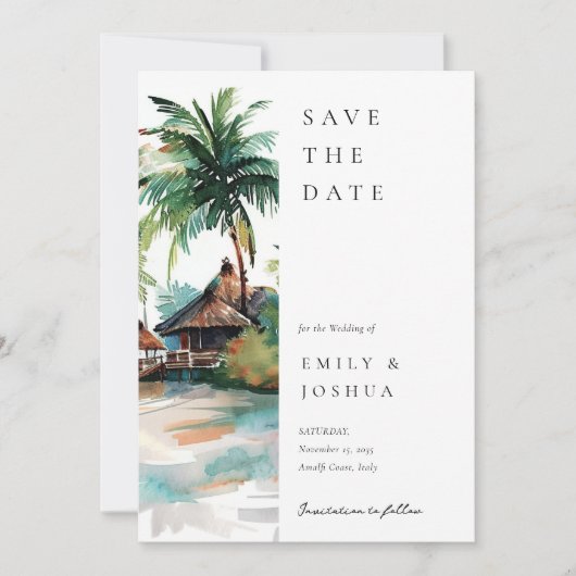 Save The Date Mariage d'aquarelle de plage Tropical (Devant)