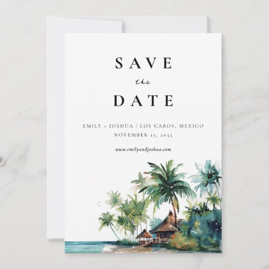Save The Date Mariage d'aquarelle de plage Tropical (Devant)