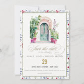 Save The Date Mariage d'aquarelle de porte marocaine tropicale (Devant)