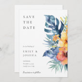 Save The Date Mariage d'aquarelle d'été florale tropicale (Devant / Derrière)