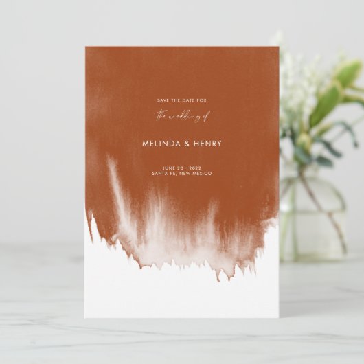 Save The Date Mariage d'aquarelle en terre cuite Abstraite moder (Debout devant)