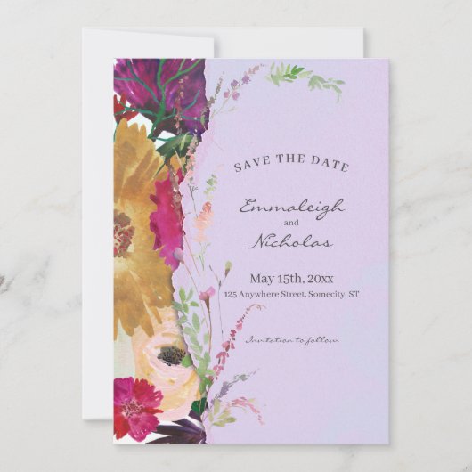 Save The Date Mariage d'aquarelle Fleur sauvage en papier déchir (Devant)