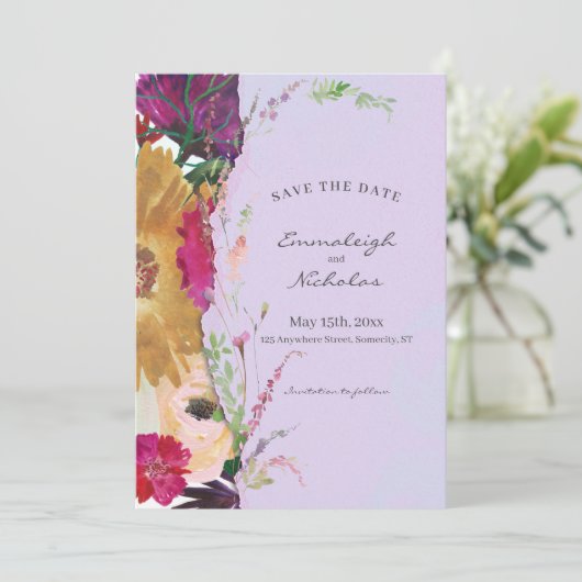 Save The Date Mariage d'aquarelle Fleur sauvage en papier déchir (Debout devant)