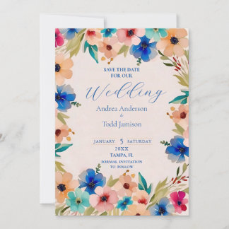 Save The Date mariage d'aquarelle fleurie moderne et Abstraite