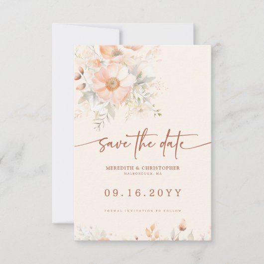 Save The Date Mariage d'aquarelle florale Peach Cream (Devant)