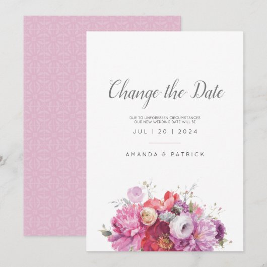 Save The Date Mariage D'Aquarelle Florale Rose Été Enregistrer L (Devant / Derrière)