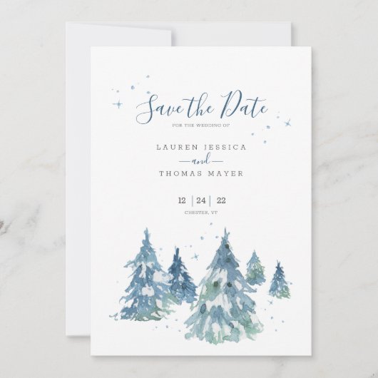 Save The Date Mariage d'aquarelle hiver À feuillage persistant T (Devant)
