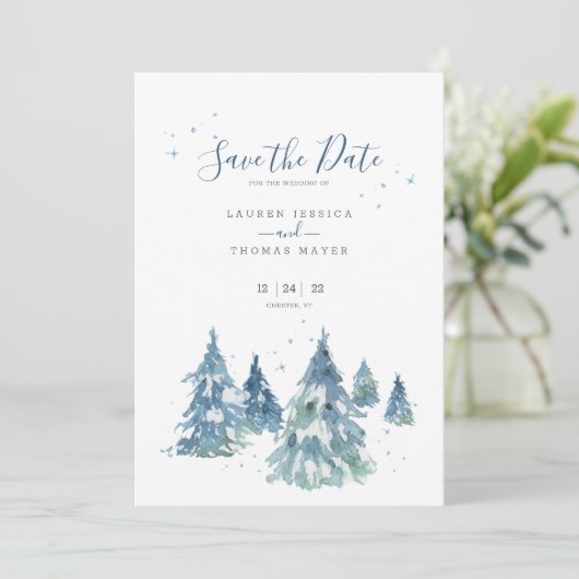 Save The Date Mariage d'aquarelle hiver À feuillage persistant T (Debout devant)