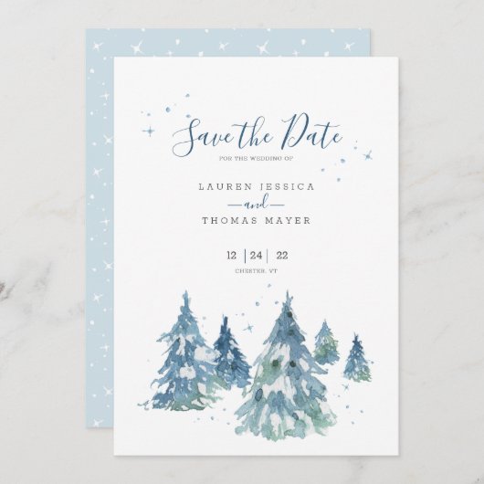 Save The Date Mariage d'aquarelle hiver À feuillage persistant T (Devant / Derrière)