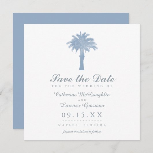 Save The Date Mariage d'aquarelle Hydrangea Blue Palm Tree (Devant / Derrière)