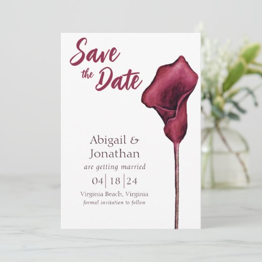 Save The Date Mariage d'aquarelle Magenta Calla Lily (Debout devant)