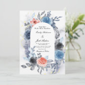 Save The Date Mariage d'aquarelle moderne Rose bleu (Debout devant)
