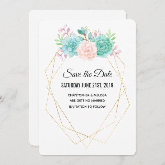 Save The Date Mariage d'aquarelle moderne rose et vert (Devant / Derrière)