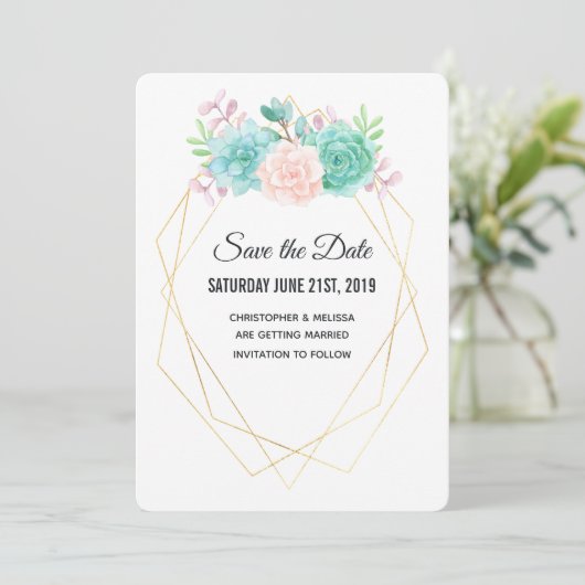 Save The Date Mariage d'aquarelle moderne rose et vert (Debout devant)