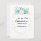 Save The Date Mariage d'aquarelle moderne rose et vert (Devant)