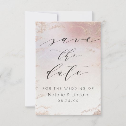 Save The Date Mariage d'aquarelle Ombre Blush Pink Froid (Devant)
