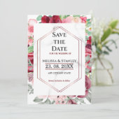 Save The Date Mariage d'aquarelle rose bordeaux moderne (Debout devant)
