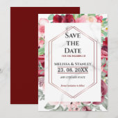 Save The Date Mariage d'aquarelle rose bordeaux moderne (Devant / Derrière)