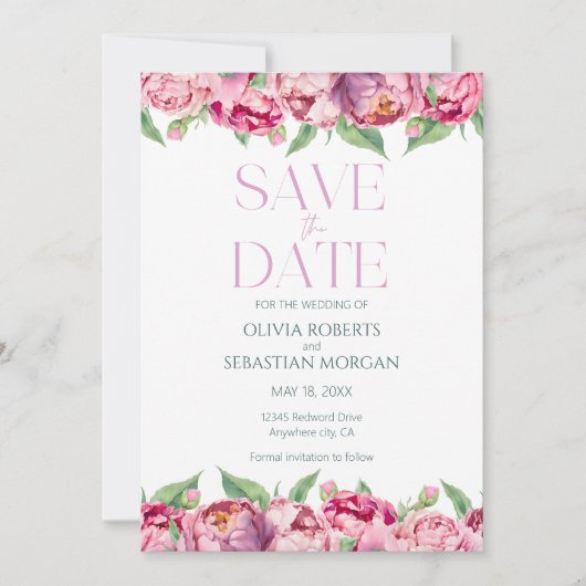 Save The Date Mariage d'aquarelle rose pâle (Devant)