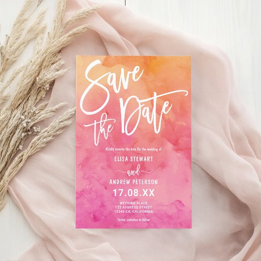 Save The Date Mariage d'aquarelle rose rose d'été