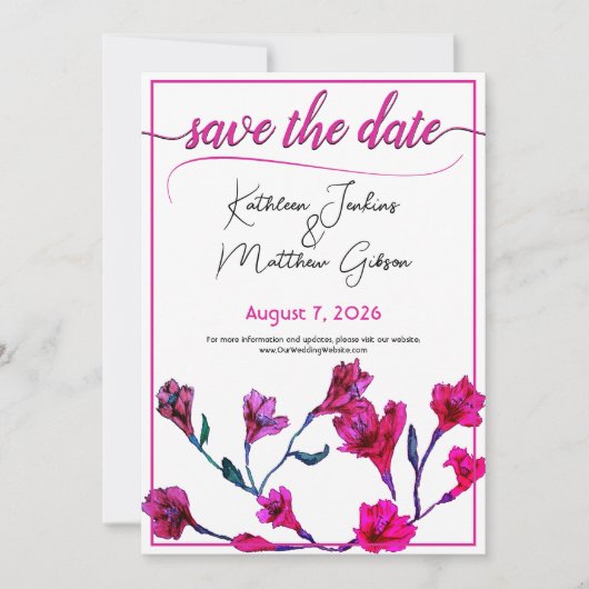 Save The Date Mariage d'aquarelle rose vif (Devant)