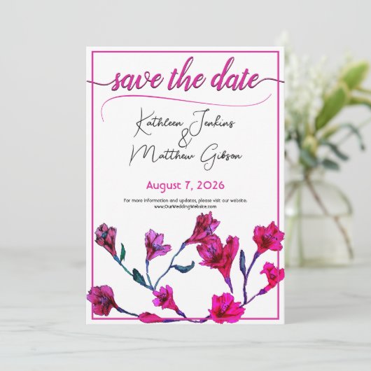 Save The Date Mariage d'aquarelle rose vif (Debout devant)