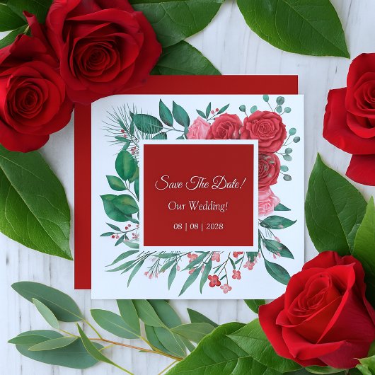 Save The Date Mariage d'aquarelle rouge