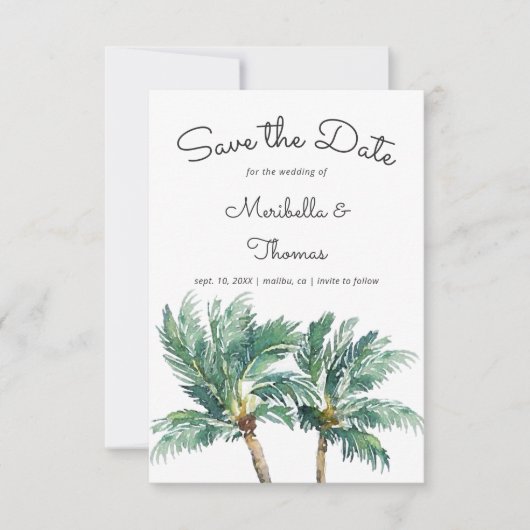 Save The Date Mariage d'aquarelle Tropical Palm Trees (Devant)