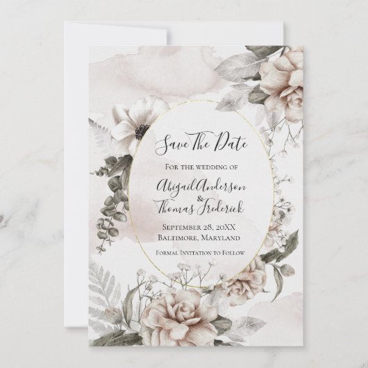Save The Date Mariage d'aquarelle végétale rose floral (Devant)