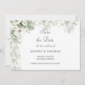 Save The Date Mariage d'aquarelle vert pâle rose à  (Devant)