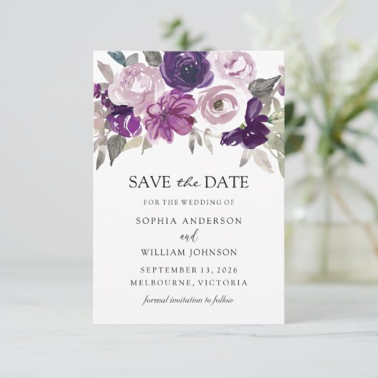 Save The Date Mariage d'aquarelle violet (Debout devant)